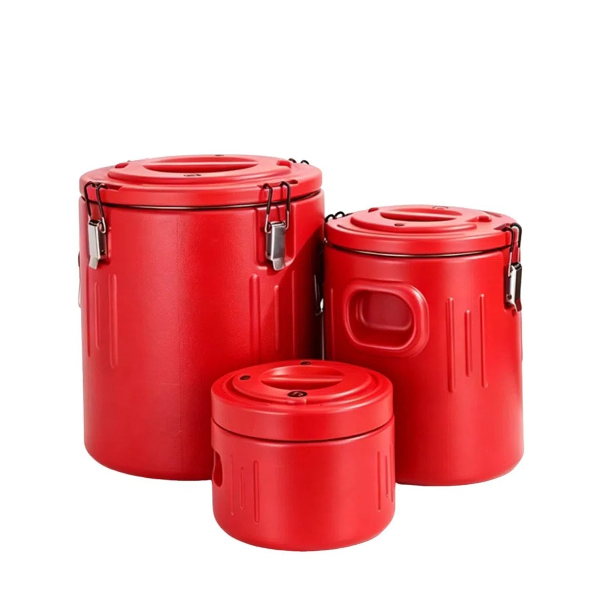 3 Stück Isolierter Vorratseimer Transportbehälter Kühlbehälter Speiseneimer mit Lebensmitteltauglichem Edelstahl Und Schaumisolierung für Buffet, Rot, 3er-Set 5L/20L/40L