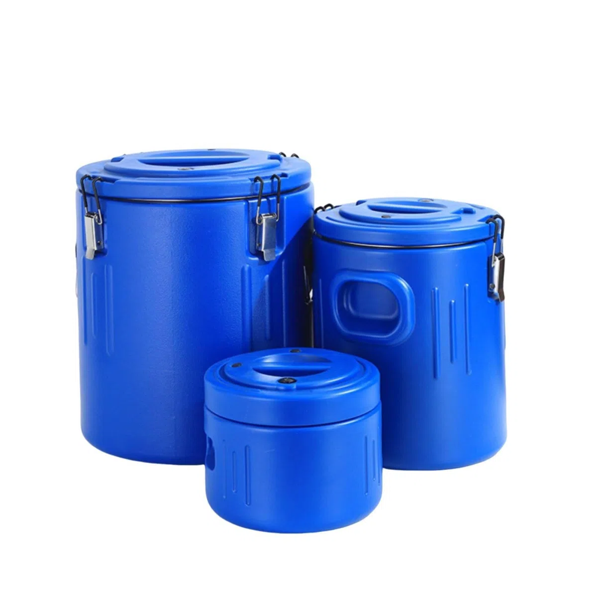 3 Stück Isolierter Vorratseimer Transportbehälter Kühlbehälter Speiseneimer mit Lebensmitteltauglichem Edelstahl Und Schaumisolierung für Buffet, Blau, 3er-Set 5L/20L/40L