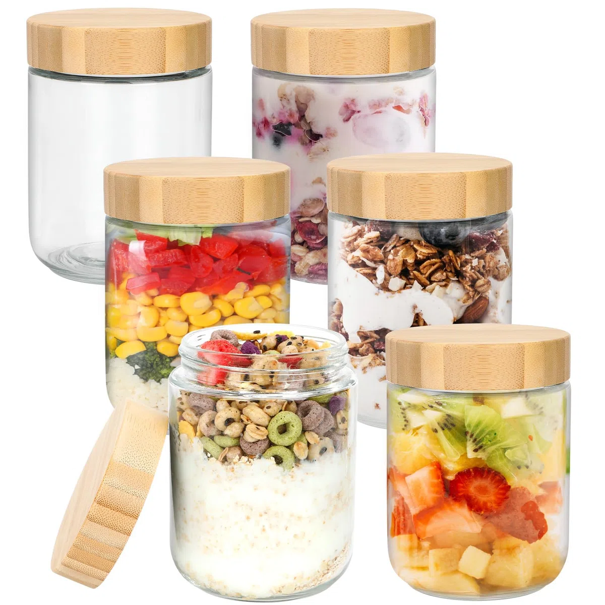 6 Stück Mealprep Gläser, Overnight Oats Gläser mit Luftdichte Deckel,500ml Einmachgläser mit Schraubdeckel, Multifunktionale Meal Prep Glas Mason Jar für Marmelade,Salat,Milchshake,Joghurt