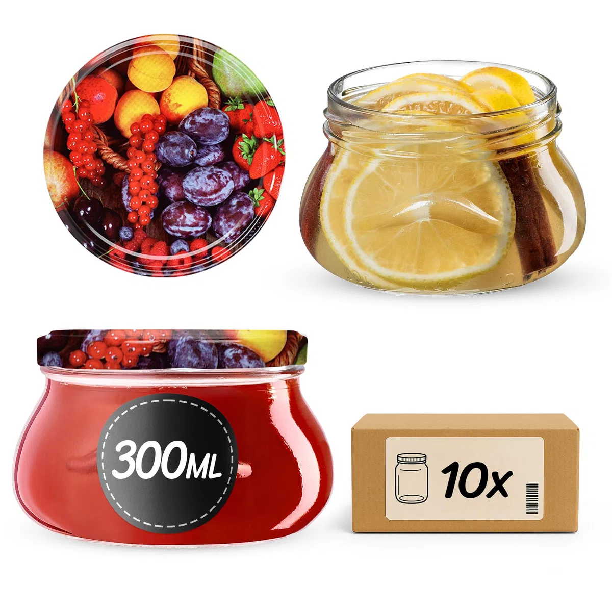 KADAX 10er Set Marmeladengläser 300ml TO82, Einmachgläser Vorratsgläser Mason Jar mit Schraubdeckel, Luftdichte Schraubgläser, Honig & Konfitüre