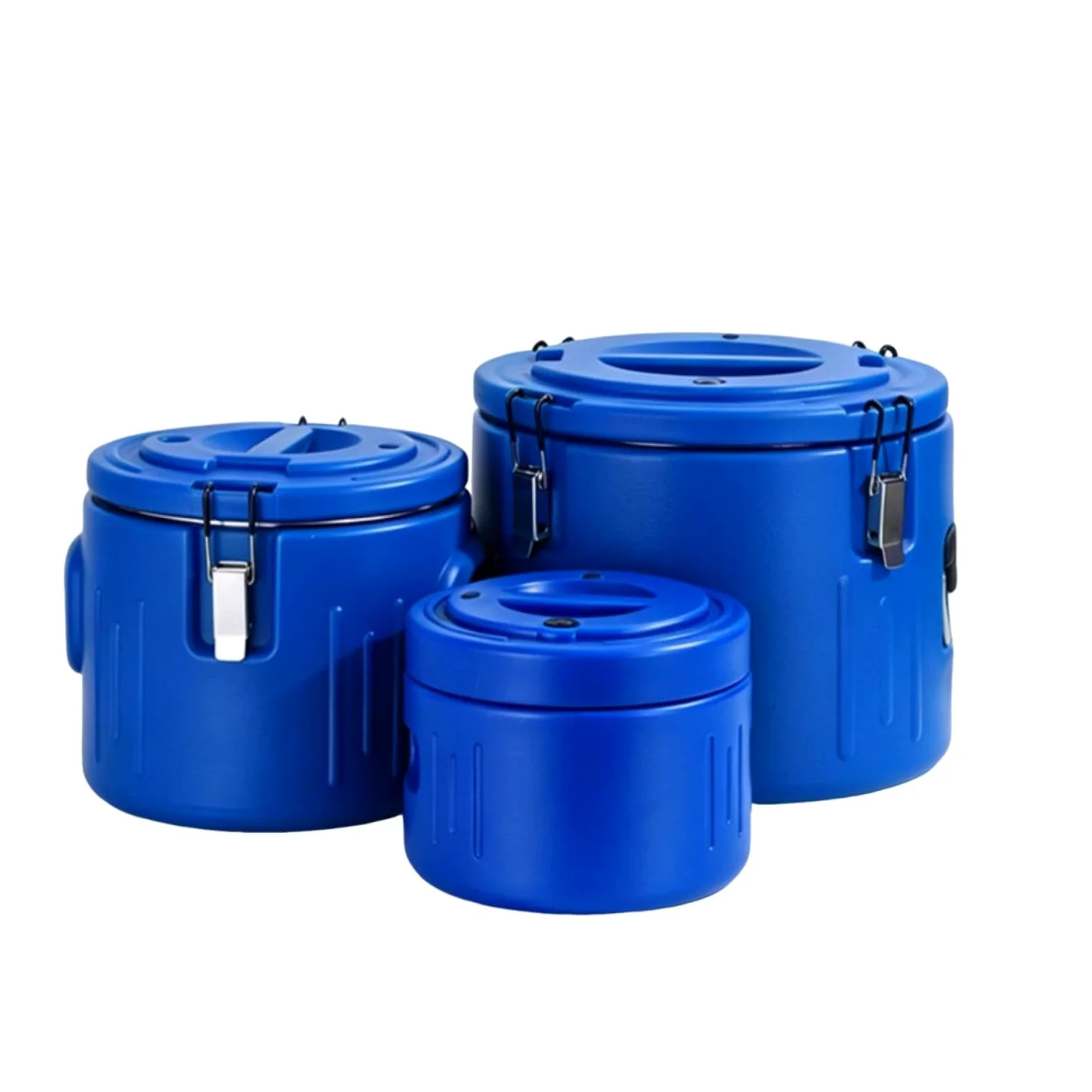3 Stück Isolierter Vorratseimer Transportbehälter Kühlbehälter Speiseneimer mit Lebensmitteltauglichem Edelstahl Und Schaumisolierung für Buffet, Blau, 3er-Set 5L/10L/30L