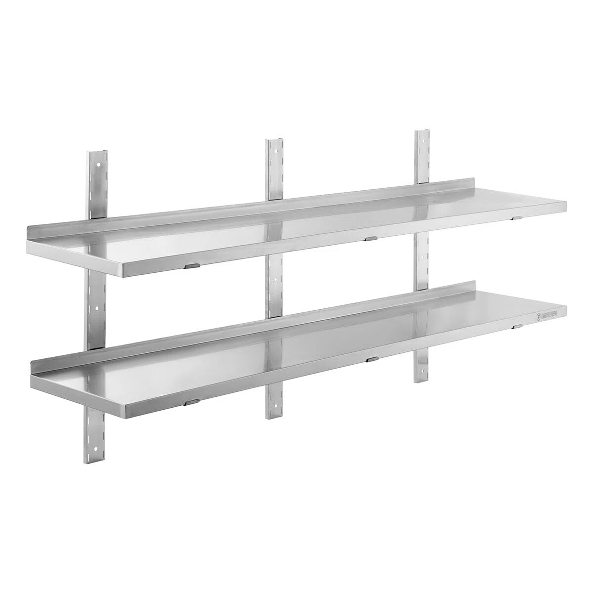 GastroHero Edelstahl Wandregal doppelt I 200 x 30 cm Wandbord Gastronomie I Edelstahlregal mit 2 Ablageböden I Hängeregal Edelstahl für Küche & Gastro