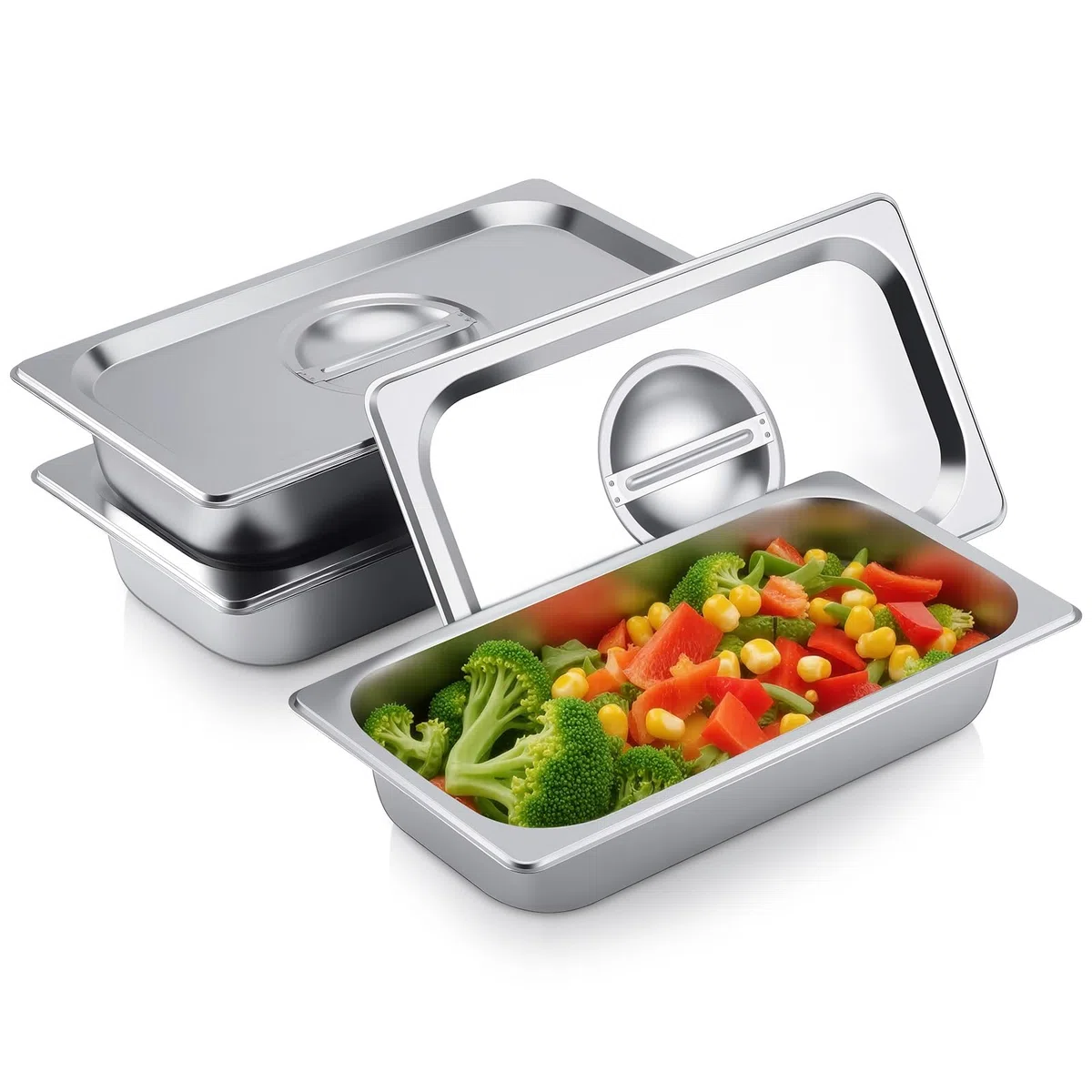 GN Behälter mit Deckel 1/3, 32,5x17,5x6,5CM Stapelbar Panierschalen Set 3-Teilig, Langlebig Gastro Edelstahl Behälter mit Deckel (Dicke 8mm), Rostfestigkeit Panierstrasse für Panieren, Marinieren
